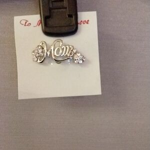 Elegant Silver 'Mom' Brooch With Crystal Accents